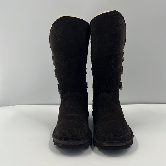 BearPaw Jenna Tall Chocolate Brown Leather Suede Sherpa Wool Winter Boots 6 - Picture 2 of 11